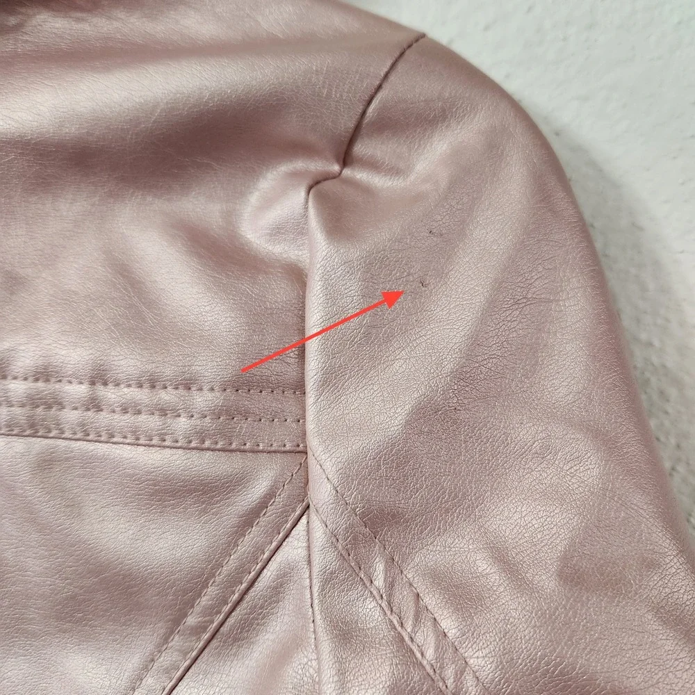 Limited Too metallic pink moto‎ zip with faux fur collar Kids 10/12 Jacket